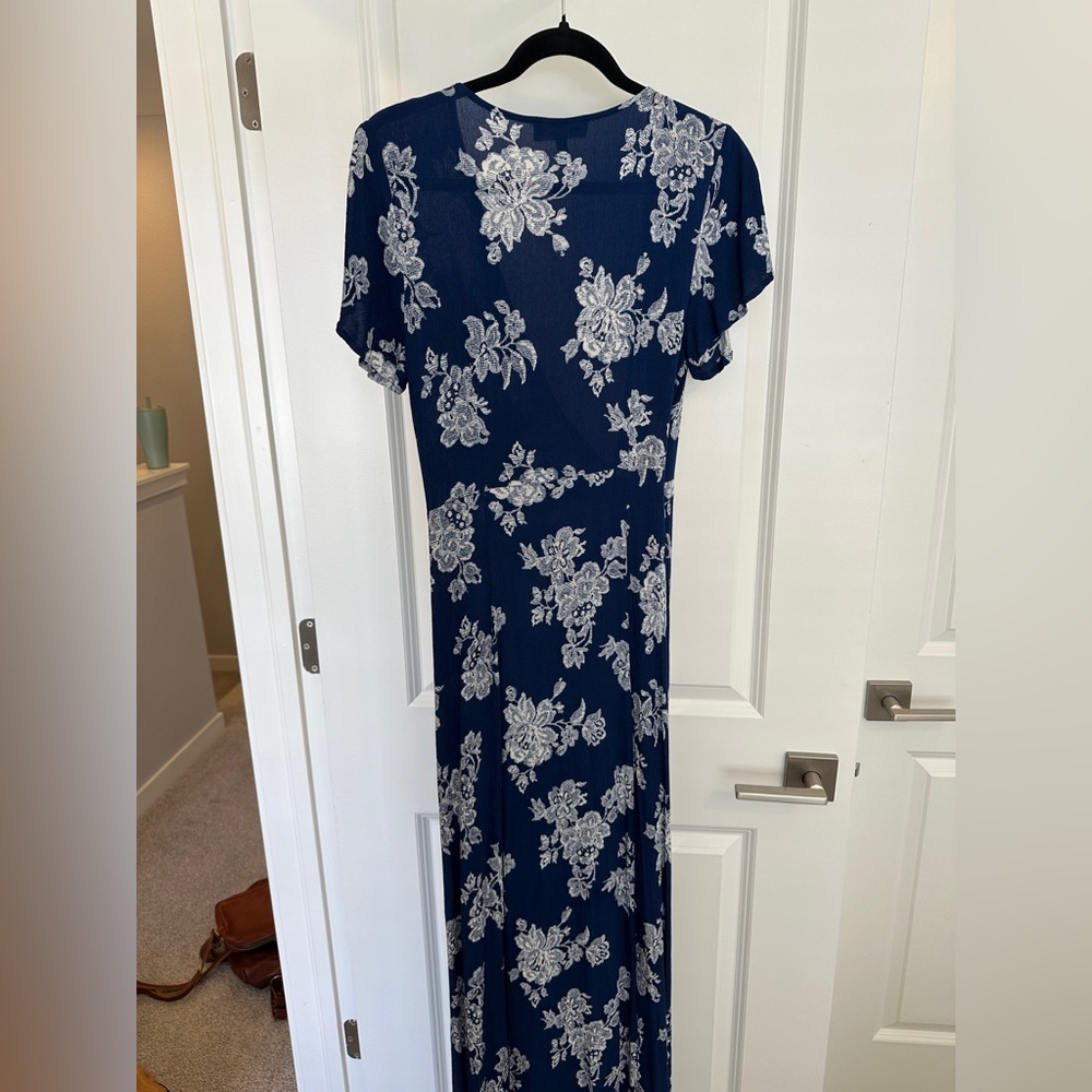 Heart of Marigold Navy Blue Floral Print Wrap Maxi Dress - Picture 3 of 9